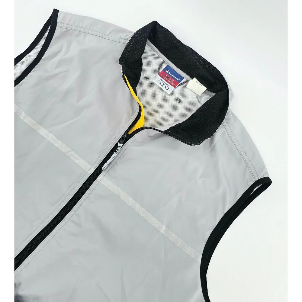 Champion Vintage Mens Athletic Vest Size L Large Grey Full Zip Running Training